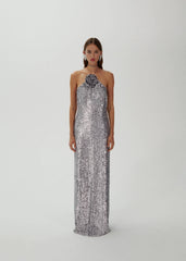 Silver Sequin Halter Gown
