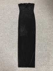 Black Strapless All-Over Rhinestone Gown