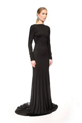 Black Long-Sleeve Deep V Back Mermaid Gown