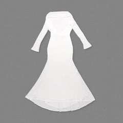 White One-Shoulder Drape-Back Maxi Gown