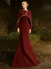 Navy Blue Satin Evening Gown with Crystal Embellishments & Sweetheart Neckline