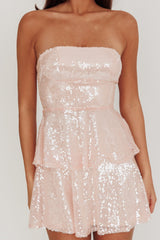 Provence Pink | Sequin-layered strapless backless mini dress