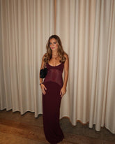 Burgundy Sheer Panel Cami Gown