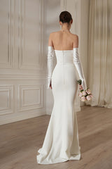 Ivory Satin Off-Shoulder Mermaid Wedding Gown