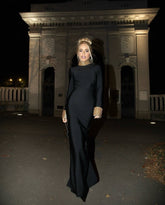 Black High-Neck Long-Sleeve Gown