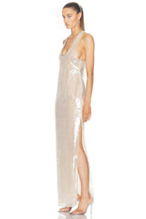 Champagne Sequin Halter Maxi Gown