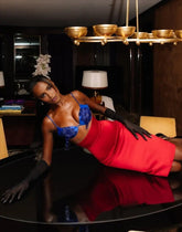 Black Satin Sequin A-Line Evening Gown with V-Neck & Open Back