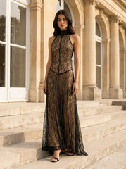 Floor-Length Emerald Green Sequin A-Line Evening Gown