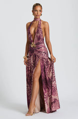 Melania Maxi Dress - Magenta Orchid Print