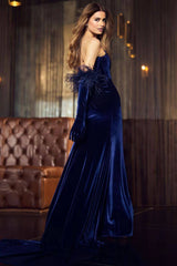 Royal Blue Velvet Strapless Gown