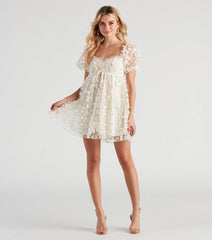 Butterfly Embellished Tulle A-Line Mini Dress (Ivory)