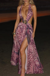 Indianna Maxi Dress - Magenta Orchid Print