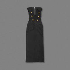 Black Double-Breasted Gold Button Gown