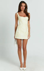 Jacquard Scoop Neck Fitted Dress in Lemon