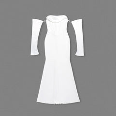 Ivory Satin Off-Shoulder Mermaid Wedding Gown