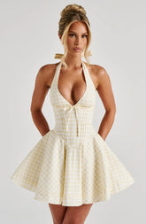 Doris Mini Dress - Lemon Gingham