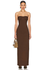 Espresso Brown Strapless Corset Maxi Gown