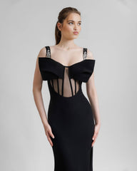 Black Cutout Bow-Accent Gown