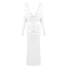 White Draped Cowl-Neck Mermaid Gown