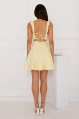 Sunny Linen-Blend Resort Mini Dress (Lemon Yellow)