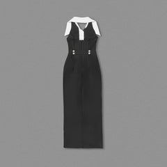 Black & Ivory Collared Midi Dress