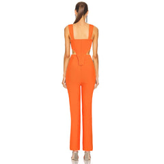 Luxury Orange Corset-Style Cutout Wide-Leg Jumpsuit