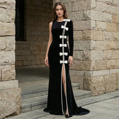 Black Satin Mermaid Evening Gown with Sweetheart Neckline & Beaded Bodice