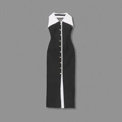 Black & Ivory Collared Midi Dress