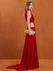 Crimson One-Shoulder Cut-Out Gown