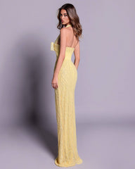 Yellow Halter Gown with Bow Detail & Beaded Sequin Embellishment