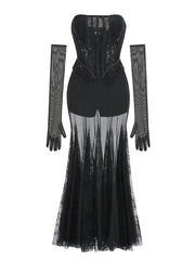 Black Lace Corset Sheer Gown
