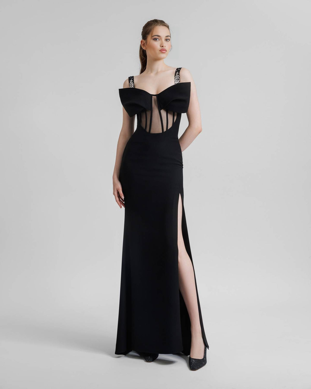 Black Cutout Bow-Accent Gown