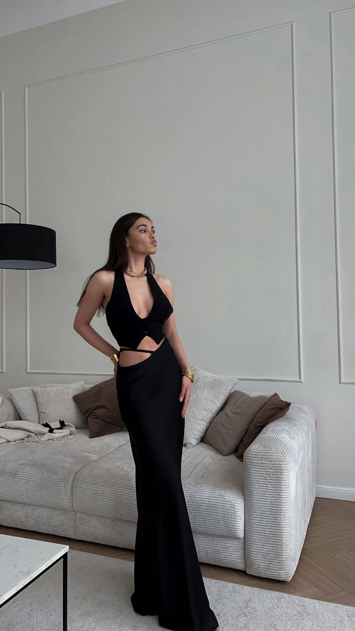 Satin Halter Two-Piece Gown