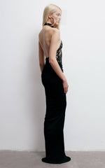 Black Lace Halter Velvet Gown
