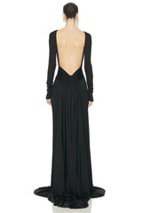 Black Long-Sleeve Deep V Back Mermaid Gown
