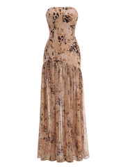 Leopard Print Strapless Sheer Maxi Gown