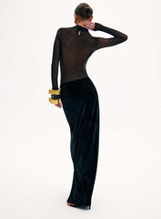 Black Sheer & Velvet Two-Piece Gown