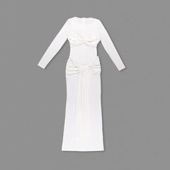 Long-Sleeve Ruched Bow Gown
