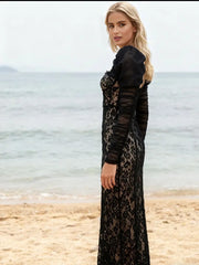 Black Sequin Mermaid Evening Gown, Off-Shoulder Floor-Length