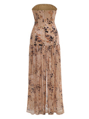 Leopard Print Strapless Sheer Maxi Gown