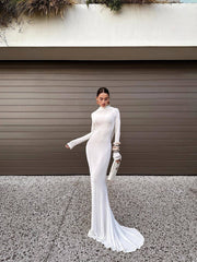 White One-Shoulder Drape-Back Maxi Gown