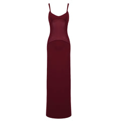 Burgundy Sheer Panel Cami Gown