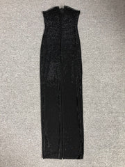 Black Strapless All-Over Rhinestone Gown