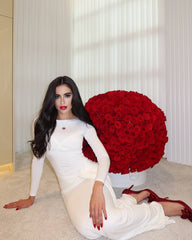 Long-Sleeve Ruched Bow Gown