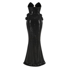 Black Sequin Plunging V-Neck Mermaid Gown