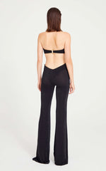 Black Halter Neck Cutout Wide-Leg Jumpsuit with Gold Rose Embellishment