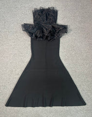 Black Strapless Tulle Ruffle Peplum Mermaid Gown
