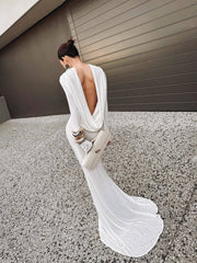White One-Shoulder Drape-Back Maxi Gown