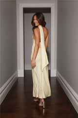 Bright yellow satin long dress, a show-stopping dress for parties.