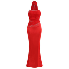 Crimson Satin Strapless Gown